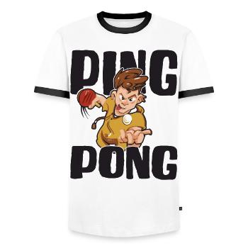 Table Tennis Ping-pong Outfit Table Tennis Player - Men's Ringer Shirt - white/black - Front - AI Model Female 172 light (172cm) & AI Model Male 178 dark (178cm)