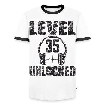Level 35 Unlocked Birthday Gift 35 Years - Men's Ringer Shirt - white/black - Front - AI Model Female 172 light (172cm) & AI Model Male 178 dark (178cm)