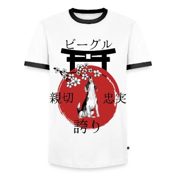 Beagle Japan Kanji Style pour les amoureux des chiens - T-shirt contrasté Homme - blanc/noir - Devant - AI Model Female 172 light (172cm) & AI Model Male 178 dark (178cm)