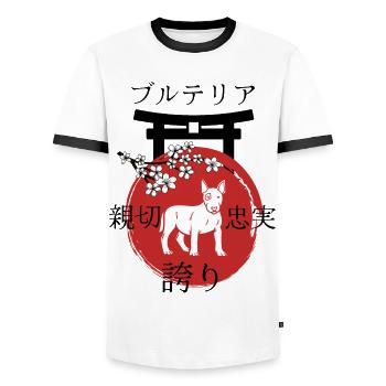 Bullterrier Japan Kanji Stil Bullterrier liebhaber - Männer Kontrast-T-Shirt - Weiß/Schwarz - Vorne - AI Model Female 172 light (172cm) & AI Model Male 178 dark (178cm)