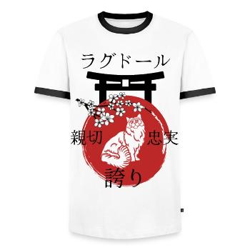 Ragdoll Cat Japon Kanji Style - T-shirt contrasté Homme - blanc/noir - Devant - AI Model Female 172 light (172cm) & AI Model Male 178 dark (178cm)