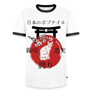 Japanische Bobtail Katze Japan Kanji - Männer Kontrast-T-Shirt - Weiß/Schwarz - Vorne - AI Model Female 172 light (172cm) & AI Model Male 178 dark (178cm)