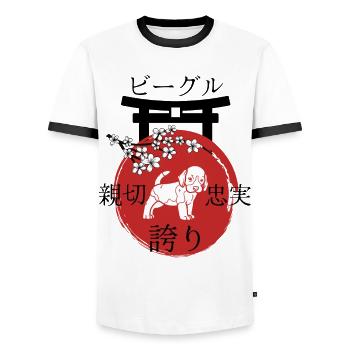 Beagle Japan Kanji Style pour les amoureux des chiens - T-shirt contrasté Homme - blanc/noir - Devant - AI Model Female 172 light (172cm) & AI Model Male 178 dark (178cm)