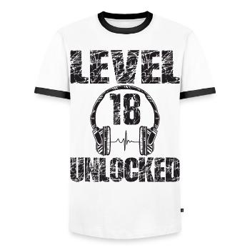 Level 18 Unlocked Birthday Gift 18 years - Men's Ringer Shirt - white/black - Front - AI Model Female 172 light (172cm) & AI Model Male 178 dark (178cm)