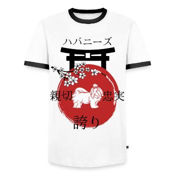 Havanese Japan Kanji style for dog lovers - Men's Ringer Shirt - white/black - Front - AI Model Female 172 light (172cm) & AI Model Male 178 dark (178cm)