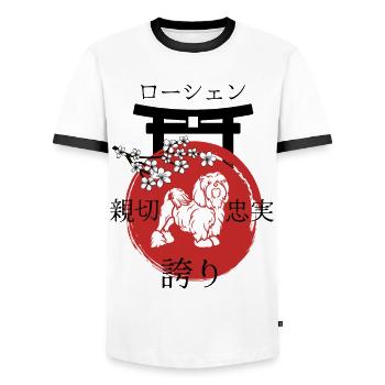 Lion Dog Japan Kanji Style pour les amoureux des chiens - T-shirt contrasté Homme - blanc/noir - Devant - AI Model Female 172 light (172cm) & AI Model Male 178 dark (178cm)