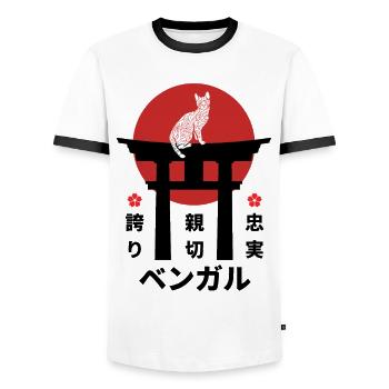 Bengal Cat Japan Kanji Style pour les amoureux des chats - T-shirt contrasté Homme - blanc/noir - Devant - AI Model Female 172 light (172cm) & AI Model Male 178 dark (178cm)