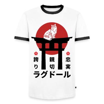 Ragdoll Cat Japon Kanji Style - T-shirt contrasté Homme - blanc/noir - Devant - AI Model Female 172 light (172cm) & AI Model Male 178 dark (178cm)