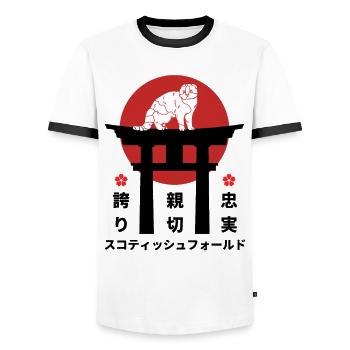 Scottish Fold Cat Japon Kanji Style Cat Love - T-shirt contrasté Homme - blanc/noir - Devant - AI Model Female 172 light (172cm) & AI Model Male 178 dark (178cm)