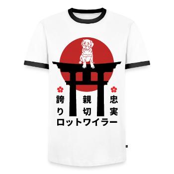 Rottweiler Japan Kanji Style Dog Lovers - Men's Ringer Shirt - white/black - Front - AI Model Female 172 light (172cm) & AI Model Male 178 dark (178cm)