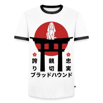 Bloodhound Japan Kanji Style pour les amoureux des chiens - T-shirt contrasté Homme - blanc/noir - Devant - AI Model Female 172 light (172cm) & AI Model Male 178 dark (178cm)