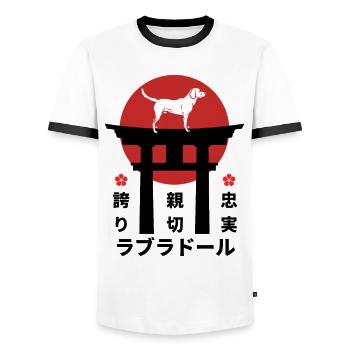 Labrador Japan Kanji Style pour les amoureux des chiens - T-shirt contrasté Homme - blanc/noir - Devant - AI Model Female 172 light (172cm) & AI Model Male 178 dark (178cm)