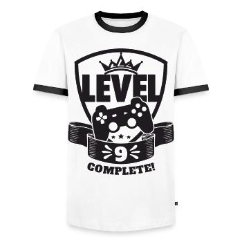 Level 9 Complete Birthday Gift 9 Years Gamer - Men's Ringer Shirt - white/black - Front - AI Model Female 172 light (172cm) & AI Model Male 178 dark (178cm)