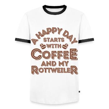 Rottweiler Kaffee Hund Cafe - Männer Kontrast-T-Shirt - Weiß/Schwarz - Vorne - AI Model Female 172 light (172cm) & AI Model Male 178 dark (178cm)