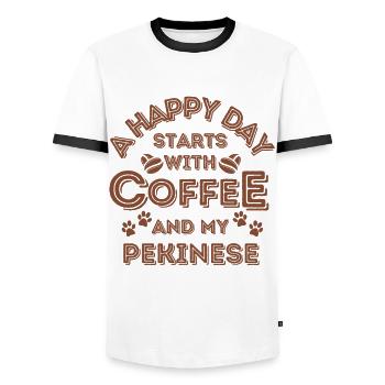 Pekinese Kaffee Hund Cafe - Männer Kontrast-T-Shirt - Weiß/Schwarz - Vorne - AI Model Female 172 light (172cm) & AI Model Male 178 dark (178cm)