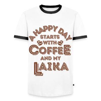 Laika Kaffee Hund Cafe - Männer Kontrast-T-Shirt - Weiß/Schwarz - Vorne - AI Model Female 172 light (172cm) & AI Model Male 178 dark (178cm)