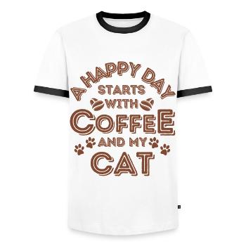 Katze Kaffee Katze Cafe - Männer Kontrast-T-Shirt - Weiß/Schwarz - Vorne - AI Model Female 172 light (172cm) & AI Model Male 178 dark (178cm)
