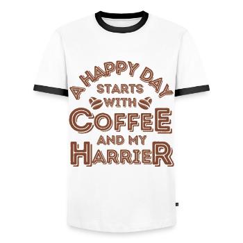 Harrier Coffee Dog Cafe - Men's Ringer Shirt - white/black - Front - AI Model Female 172 light (172cm) & AI Model Male 178 dark (178cm)