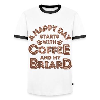 Briard Coffee Dog Cafe - Men's Ringer Shirt - white/black - Front - AI Model Female 172 light (172cm) & AI Model Male 178 dark (178cm)