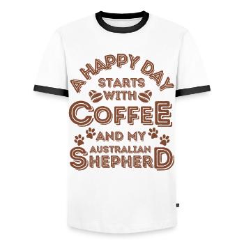 Café pour chiens de café berger australien - T-shirt contrasté Homme - blanc/noir - Devant - AI Model Female 172 light (172cm) & AI Model Male 178 dark (178cm)