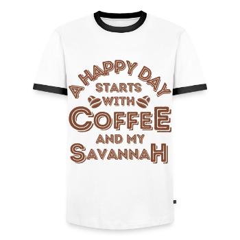 Savannah Katze Kaffee Cafe - Männer Kontrast-T-Shirt - Weiß/Schwarz - Vorne - AI Model Female 172 light (172cm) & AI Model Male 178 dark (178cm)