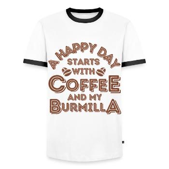 Burmilla Cat Café Café - T-shirt contrasté Homme - blanc/noir - Devant - AI Model Female 172 light (172cm) & AI Model Male 178 dark (178cm)