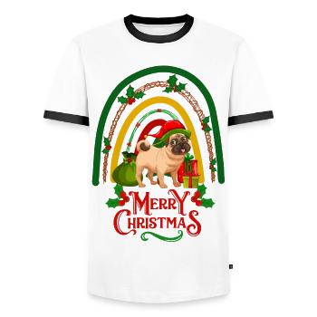Christmas Pug Lovers Kawaii - Men's Ringer Shirt - white/black - Front - AI Model Female 172 light (172cm) & AI Model Male 178 dark (178cm)