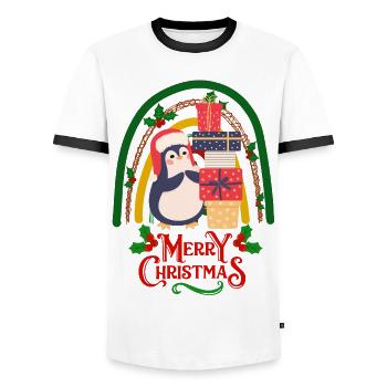 Pingouin de Noël avec cadeaux Joyeux Noël - T-shirt contrasté Homme - blanc/noir - Devant - AI Model Female 172 light (172cm) & AI Model Male 178 dark (178cm)