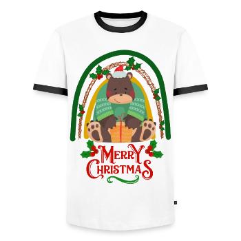 Christmas Bear wishes Merry Christmas - Men's Ringer Shirt - white/black - Front - AI Model Female 172 light (172cm) & AI Model Male 178 dark (178cm)
