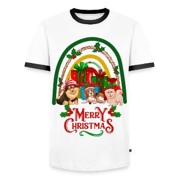 Cute dogs wish Christmas Merry Christmas - Men's Ringer Shirt - white/black - Front - AI Model Female 172 light (172cm) & AI Model Male 178 dark (178cm)