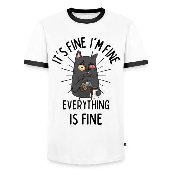 café chat drôle dire chat fatigué café - T-shirt contrasté Homme - blanc/noir - Devant - AI Model Female 172 light (172cm) & AI Model Male 178 dark (178cm)
