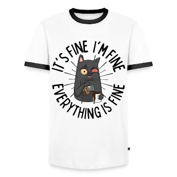 café chat drôle dire chat fatigué café - T-shirt contrasté Homme - blanc/noir - Devant - AI Model Female 172 light (172cm) & AI Model Male 178 dark (178cm)