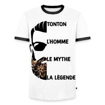 Mon Tonton l homme le mythe la legende - T-shirt contrasté Homme - blanc/noir - Devant - AI Model Female 172 light (172cm) & AI Model Male 178 dark (178cm)