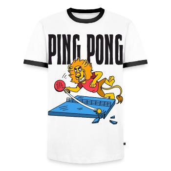 Ping Pong Löwe Table Tennis Löwen Outfit - Männer Kontrast-T-Shirt - Weiß/Schwarz - Vorne - AI Model Female 172 light (172cm) & AI Model Male 178 dark (178cm)