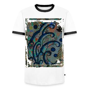 Japanese Great Wave Floral Pattern Collage Art 85 - Men's Ringer Shirt - white/black - Front - AI Model Female 172 light (172cm) & AI Model Male 178 dark (178cm)
