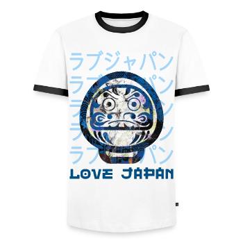 Daruma Japonais Symbole Chanceux Mot Kanji Love - T-shirt contrasté Homme - blanc/noir - Devant - AI Model Female 172 light (172cm) & AI Model Male 178 dark (178cm)
