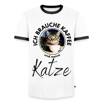 Katze Katzen Kaffee - Männer Kontrast-T-Shirt - Weiß/Schwarz - Vorne - AI Model Female 172 light (172cm) & AI Model Male 178 dark (178cm)