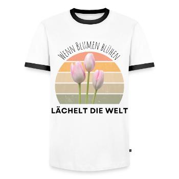 Blumen Garten Gärtner Blumenstrauß BLUMENLIEBE - Männer Kontrast-T-Shirt - Weiß/Schwarz - Vorne - AI Model Female 172 light (172cm) & AI Model Male 178 dark (178cm)