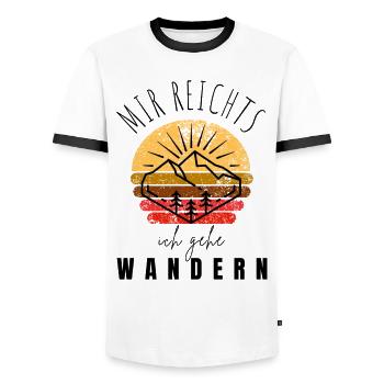 WANDERN Berge Bergsteigen WANDERWEG - Männer Kontrast-T-Shirt - Weiß/Schwarz - Vorne - AI Model Female 172 light (172cm) & AI Model Male 178 dark (178cm)