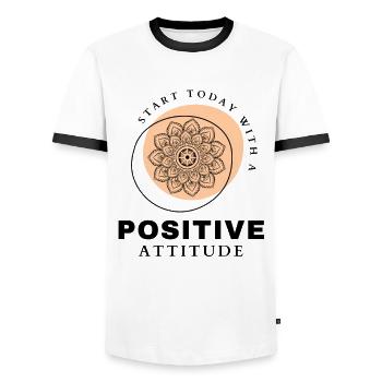 POSITIVE EINSTELLUNG MINDSET Motivation - Männer Kontrast-T-Shirt - Weiß/Schwarz - Vorne - AI Model Female 172 light (172cm) & AI Model Male 178 dark (178cm)