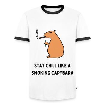 Smoking capybara - Männer Kontrast-T-Shirt - Weiß/Schwarz - Vorne - AI Model Female 172 light (172cm) & AI Model Male 178 dark (178cm)