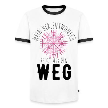 Wegweiser RUNEN Motivation - VEGVISIR - Männer Kontrast-T-Shirt - Weiß/Schwarz - Vorne - AI Model Female 172 light (172cm) & AI Model Male 178 dark (178cm)