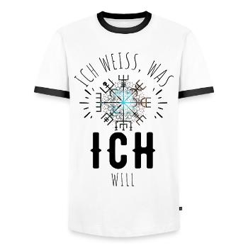 Wegweiser RUNEN Motivation - VEGVISIR - Männer Kontrast-T-Shirt - Weiß/Schwarz - Vorne - AI Model Female 172 light (172cm) & AI Model Male 178 dark (178cm)