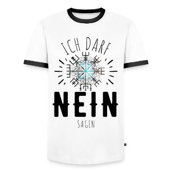 Wegweiser RUNEN Motivation - VEGVISIR - Männer Kontrast-T-Shirt - Weiß/Schwarz - Vorne - AI Model Female 172 light (172cm) & AI Model Male 178 dark (178cm)