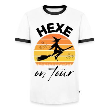 HEXE on tour HEXEN hexen - Männer Kontrast-T-Shirt - Weiß/Schwarz - Vorne - AI Model Female 172 light (172cm) & AI Model Male 178 dark (178cm)