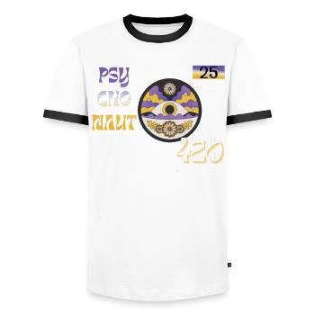 1943 Psychonaut Trippy Infinity Erweitern - Männer Kontrast-T-Shirt - Weiß/Schwarz - Vorne - AI Model Female 172 light (172cm) & AI Model Male 178 dark (178cm)