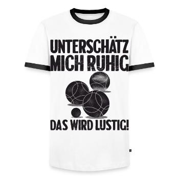 Unterschätz mich ruhig das wird lustig Bouler - Männer Kontrast-T-Shirt - Weiß/Schwarz - Vorne - AI Model Female 172 light (172cm) & AI Model Male 178 dark (178cm)
