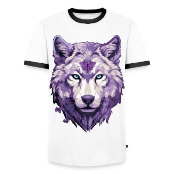 Loup #5 - T-shirt contrasté Homme - blanc/noir - Devant - AI Model Female 172 light (172cm) & AI Model Male 178 dark (178cm)