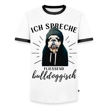 Ich spreche BULLDOGGISCH Bulldog Bulldogge Bulldog - Männer Kontrast-T-Shirt - Weiß/Schwarz - Vorne - AI Model Female 172 light (172cm) & AI Model Male 178 dark (178cm)