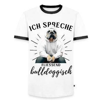 Ich spreche BULLDOGGISCH Bulldog Bulldogge Bulldog - Männer Kontrast-T-Shirt - Weiß/Schwarz - Vorne - AI Model Female 172 light (172cm) & AI Model Male 178 dark (178cm)